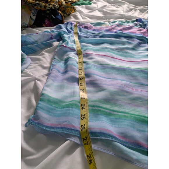 Chico's Top Womens Sz S (0) Purple Aqua Stripe Chiffon Layer Asymmetrical Tunic - Picture 14 of 14